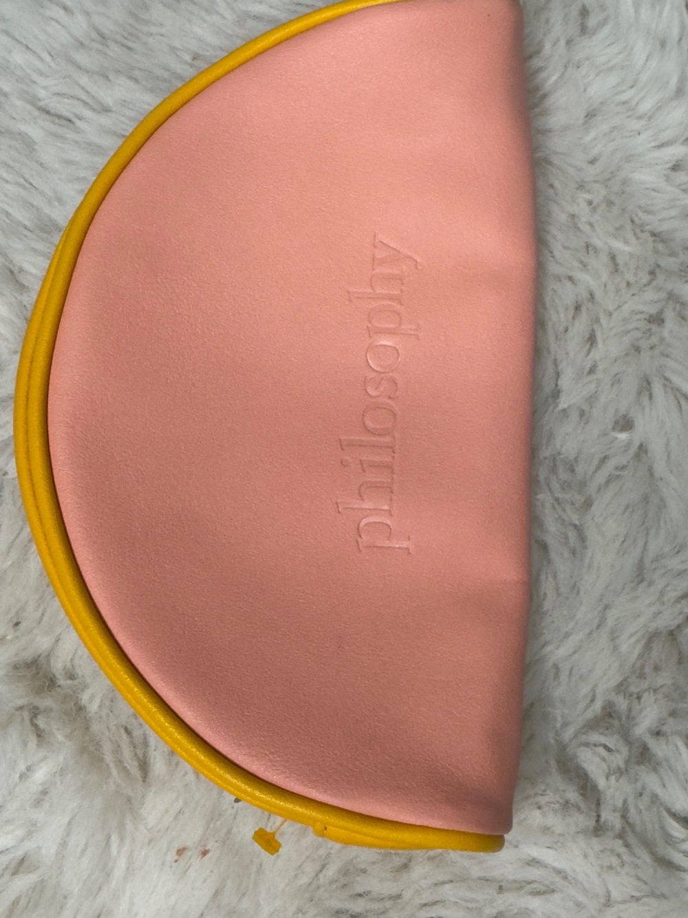 Philosophy Pink Half-Moon Pouch with Yellow Trim